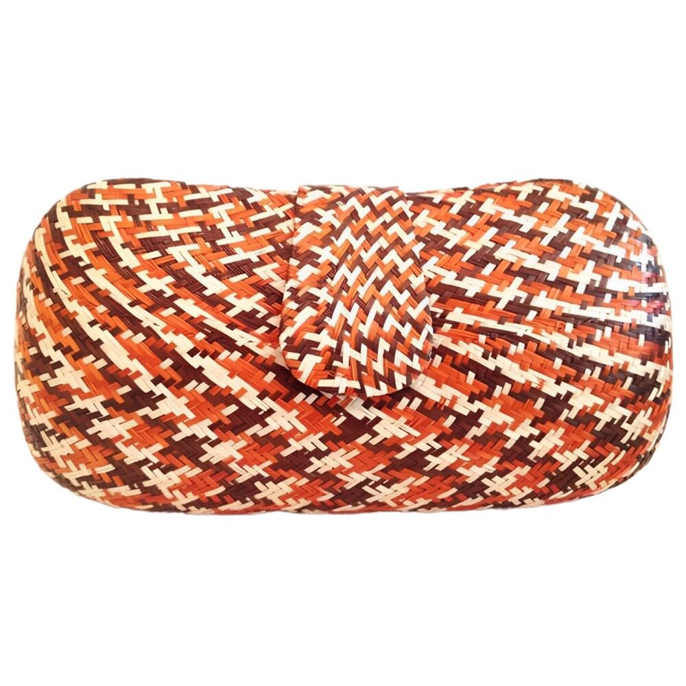 Straw Sand Plaid Clutch Brown Cream Orange Fall Bag Magnetic Handbag Purse New